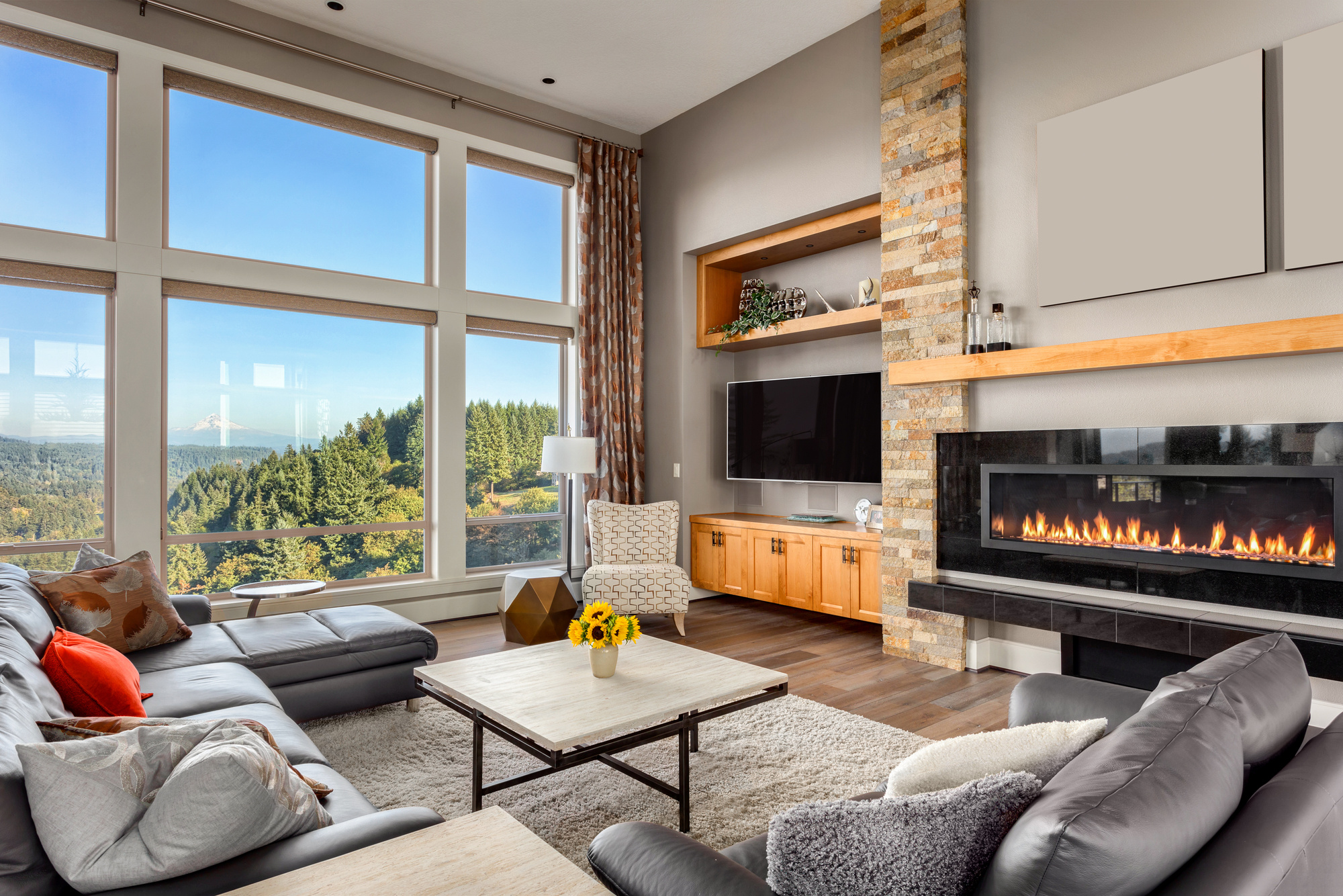 Living Room in Luxury Home with Amazing Mountain View